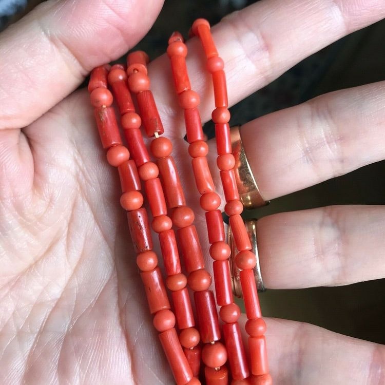 Antique Genuine Natural Coral Long Necklace 34g 119CM