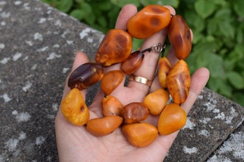 Natural Amber necklace antique from Denmark baltic amber egg yolk 1950s 78G