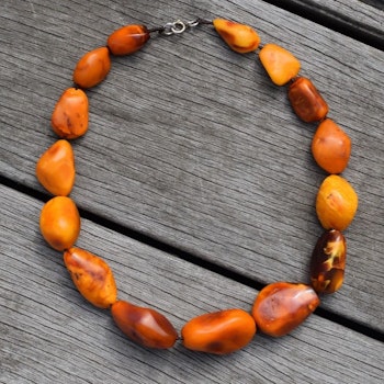 Natural Amber necklace antique from Denmark baltic amber egg yolk 1950s 78G