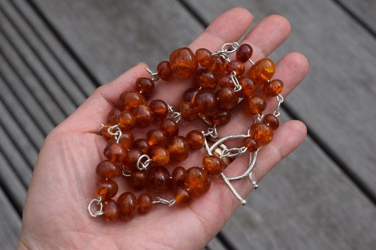 Natural amber necklace old baltic amber handmade silver unique design 46g 70CM #5