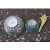 Vintage set of 3 piece Chinese Porcelain bowl, cup and spoon turquoise ground