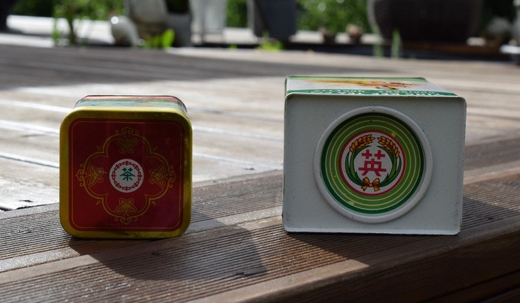Vintage Chinese metal tea boxes Hong Kong China, mid 1900's