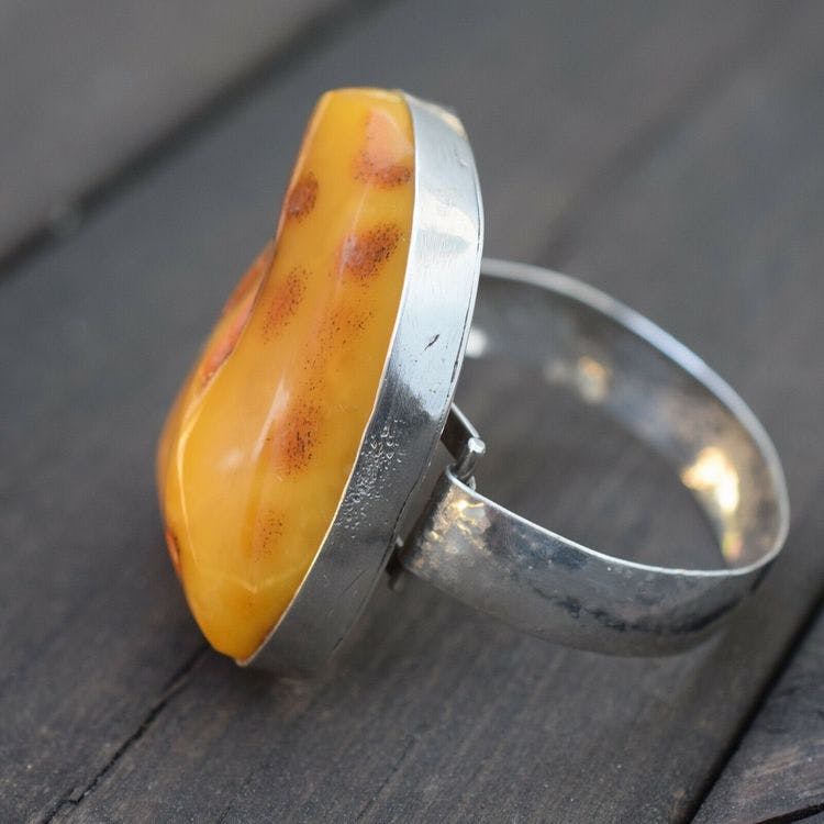 Natural amber bracelet bangle handmade with silver Scandinavian design 61g