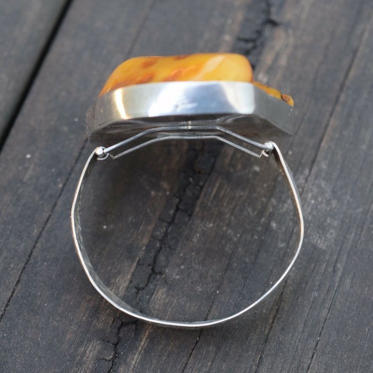 Natural amber bracelet bangle handmade with silver Scandinavian design 61g