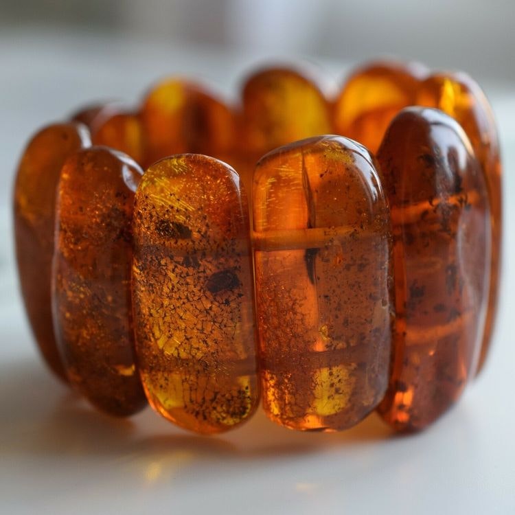 Natural Amber danish raw stone amber bracelet many inclusions insects large  85g - Nordic Antiques Sweden