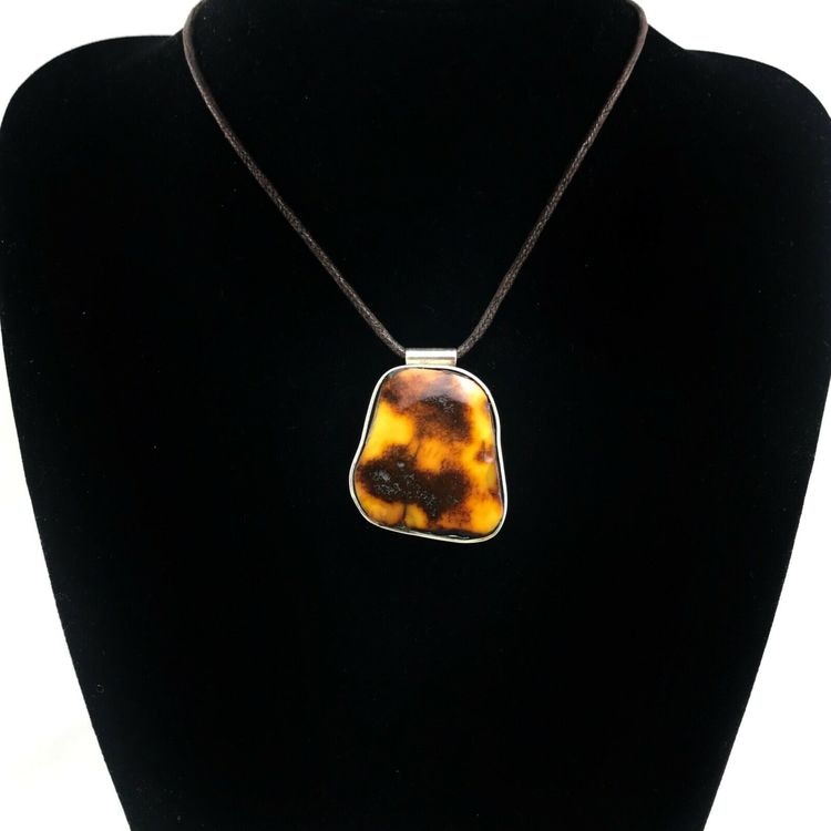 Natural amber sterling silver pendant danish amber design hand polished 32g