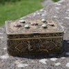 Antique Chinese export silver box filigree work with jade and tourmaline