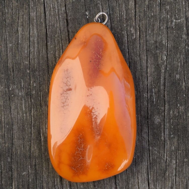 Antique Natural Amber Pendant Egg Yolk Butterscotch From Denmark 1950's 19g big