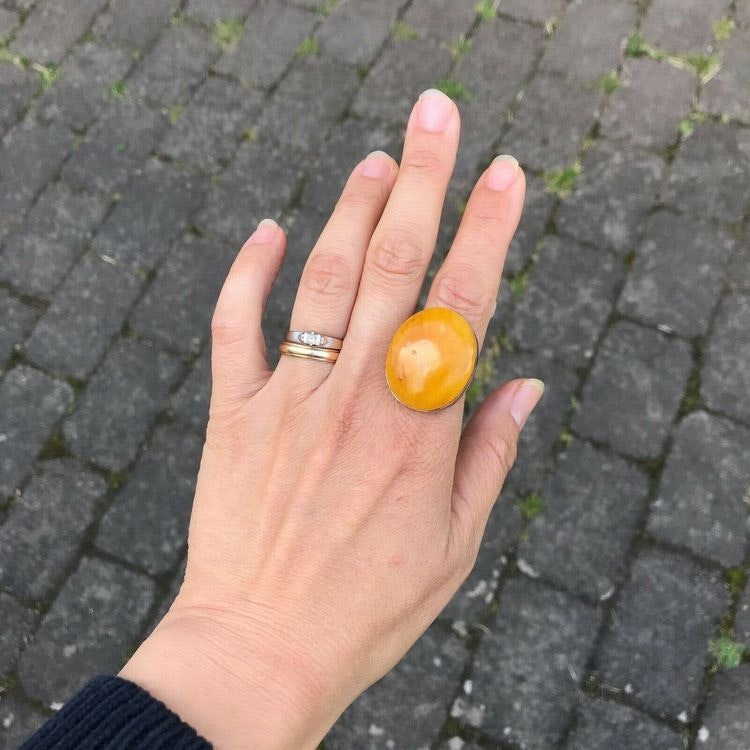 Natural danish amber ring handmade silver EF House of amber egg yolk size18 12g