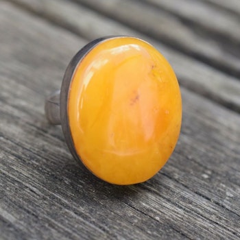 Natural danish amber ring handmade silver EF House of amber egg yolk size18 12g