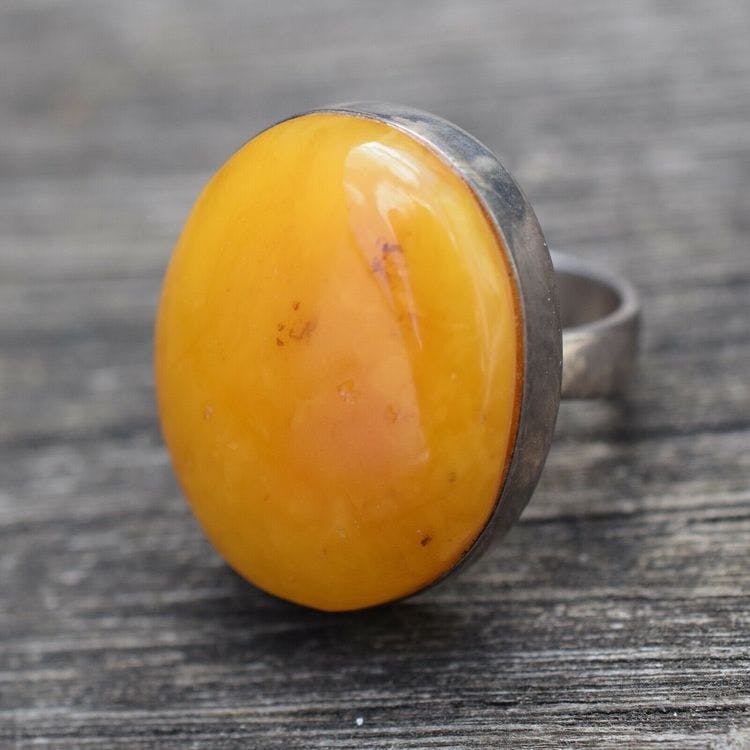 Natural danish amber ring handmade silver EF House of amber egg yolk size18 12g