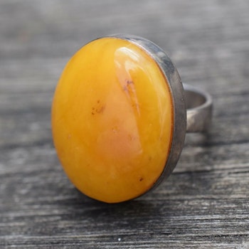 Natural danish amber ring handmade silver EF House of amber egg yolk size18 12g