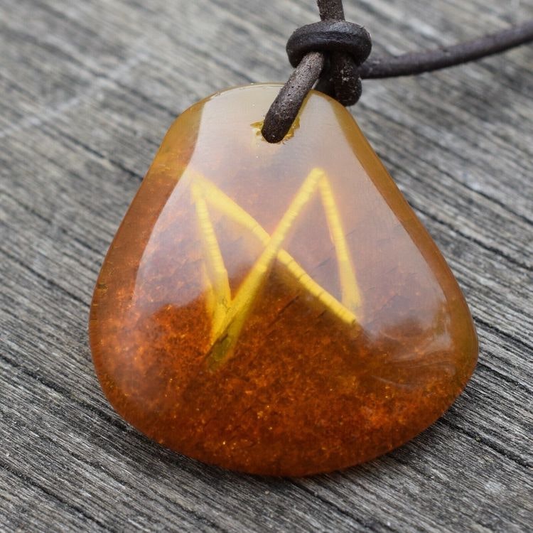 Natural amber pendant danish design hand carved 4g Viking alphabet D