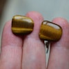 VINTAGE STERLING SILVER CUFFLINKS TIGER’S EYE GEMSTONE 60's 70's 7.32g