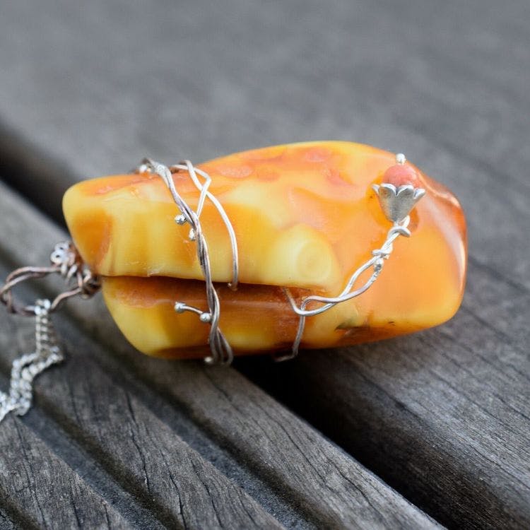 Natural amber pendant danish amber raw stone handpolished huge unique 39g