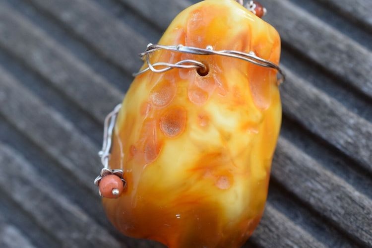 Natural amber pendant danish amber raw stone handpolished huge unique 39g