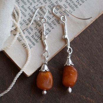 Antique Natural amber earrings butterscotch handmade 925 silver unique 6g Sweden