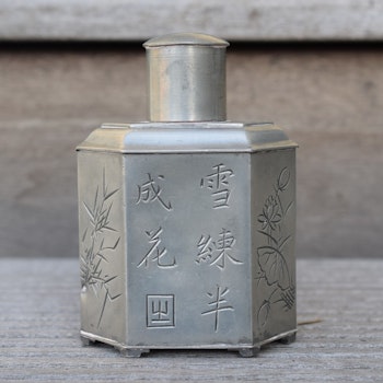 Antique Chinese Swatow (Shantou) pewter tea caddy