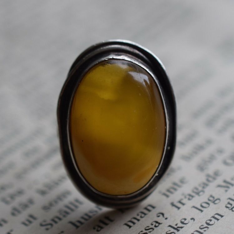 Vintage natural amber ring butterscotch Swedish design sterling silver 6g Size15 #6