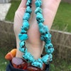50's Vintage Chinese export to Sweden TURQUOISE necklace silver clasp BIG 84g