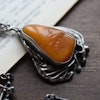 Natural amber pendant with silver Butterscotch Handcraft 1970's 46g Vintage