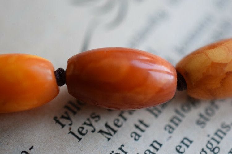 Natural antique Danish amber necklace oval beads butterscotch egg yolk 12g