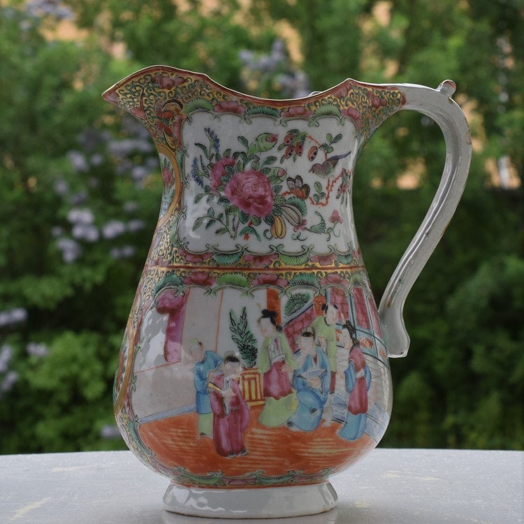 Antique Chinese Qing Dynasty Rose Mandarin Punch Jug / Water Pitcher 19th C