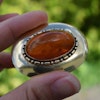 Antique Silver Brooch Gilded Silver with Natural Amber Art Nouveau／Art Deco 11g