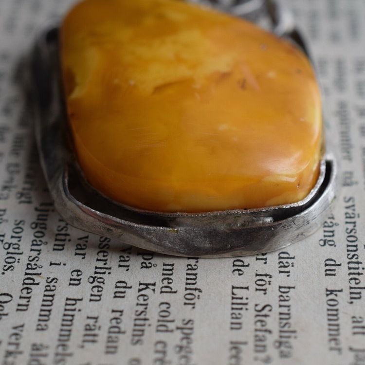 Natural amber pendant with handmade silver baltic amber butterscotch 1970's 38g