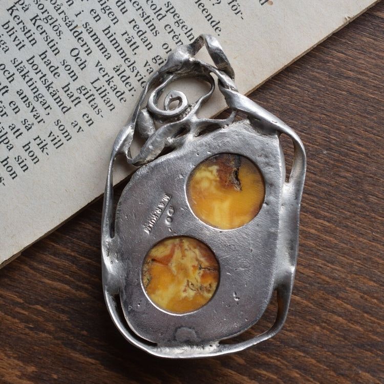 Natural amber pendant with handmade silver baltic amber butterscotch 1970's 38g