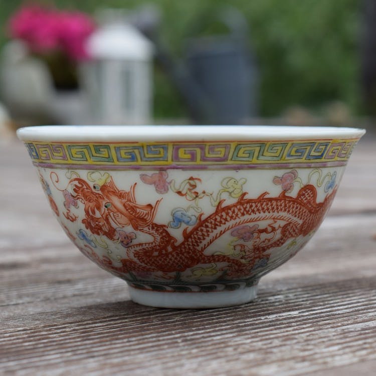 Antique Chinese famille rose Dragon and Phoenix cup / bowl, Late Qing Dynasty