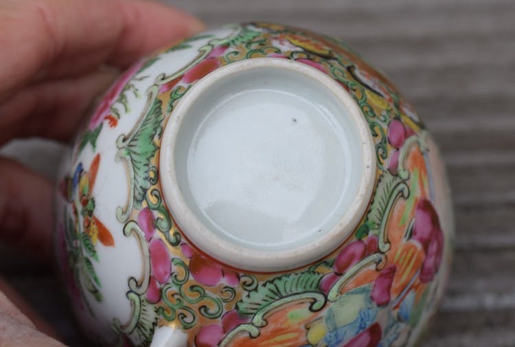 Antique Chinese teacup and saucer rose medallion, mandarin famille rose