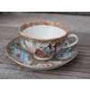 Antique Chinese teacup and saucer rose medallion, mandarin famille rose