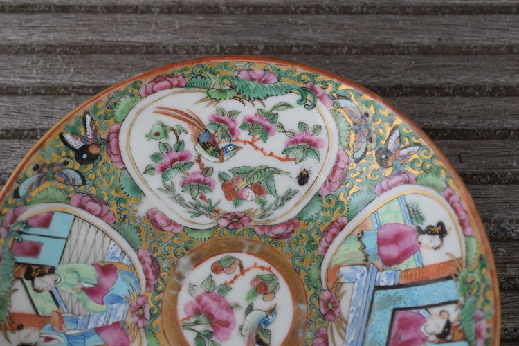 Antique Chinese teacup and saucer rose medallion, mandarin famille rose