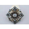 Vintage brooch in 925 sterling silver inlaid with blue transparent topaz 29g