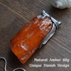 Unique Natural amber pendant with 925 handmade silver Danish design 60g Big 1980's