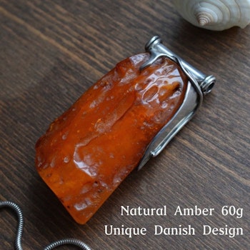 Unique Natural amber pendant with 925 handmade silver Danish design 60g Big 1980's
