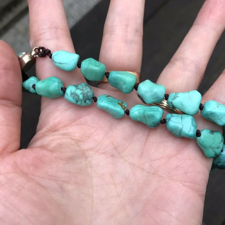 1950's Vintage Chinese export to Denmark TURQUOISE beads necklace silver clasp 41g