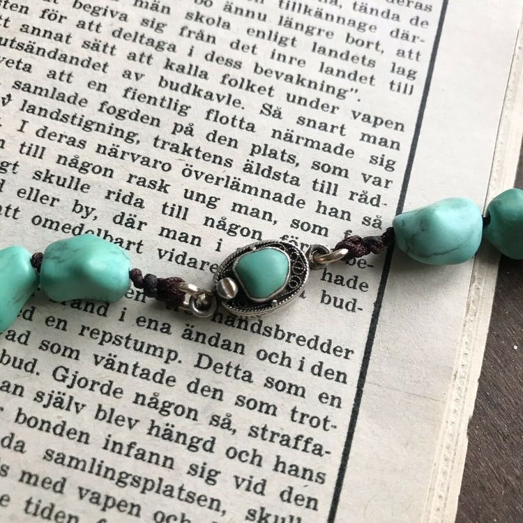 1950's Vintage Chinese export to Denmark TURQUOISE beads necklace silver clasp 41g