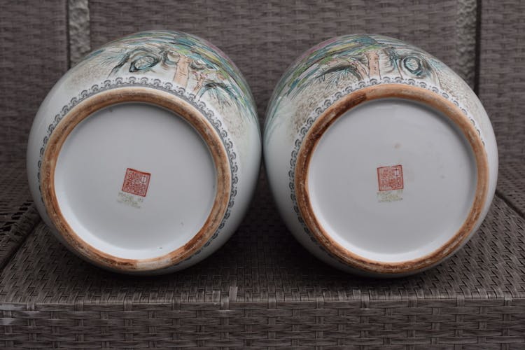 A pair of Vintage Chinese famille rose Porcelain vase Second Half of 1900's