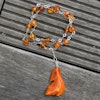 Antique amber pendant with 925 silver necklace hand carved Swedish design 40g