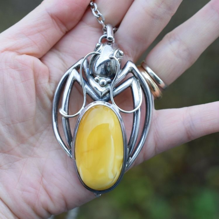 Natural amber pendant with silver baltic amber scandinavian design 38g