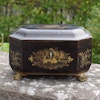 Antique Chinese Gilt Lacquered Tea Caddy w/ Pewter Containers