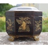 Antique Chinese Gilt Lacquered Tea Caddy w/ Pewter Containers