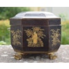 Antique Chinese Gilt Lacquered Tea Caddy w/ Pewter Containers