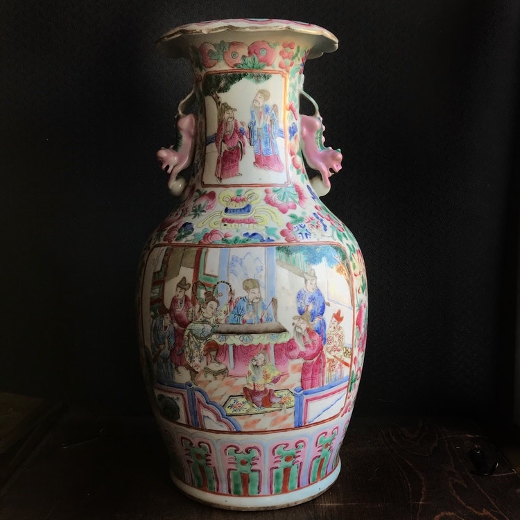 Antique Chinese famille rose porcelain vase mid 19th century