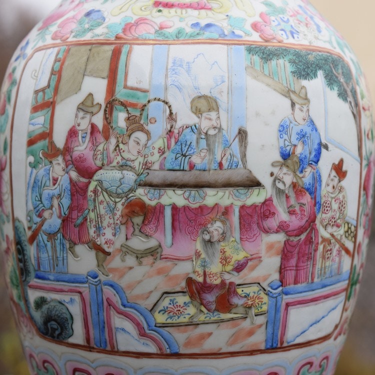 Antique Chinese famille rose porcelain vase mid 19th century