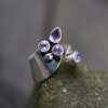 Scandinavian handmade design ring 925 silver 4 faceted amethyst leaf adjustable