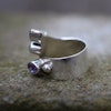 Scandinavian handmade design ring 925 silver 4 faceted amethyst leaf adjustable