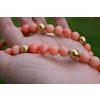 10mm Genuine Natural Round Pink Coral Bead Solid 18k Yellow Gold Necklace 65g